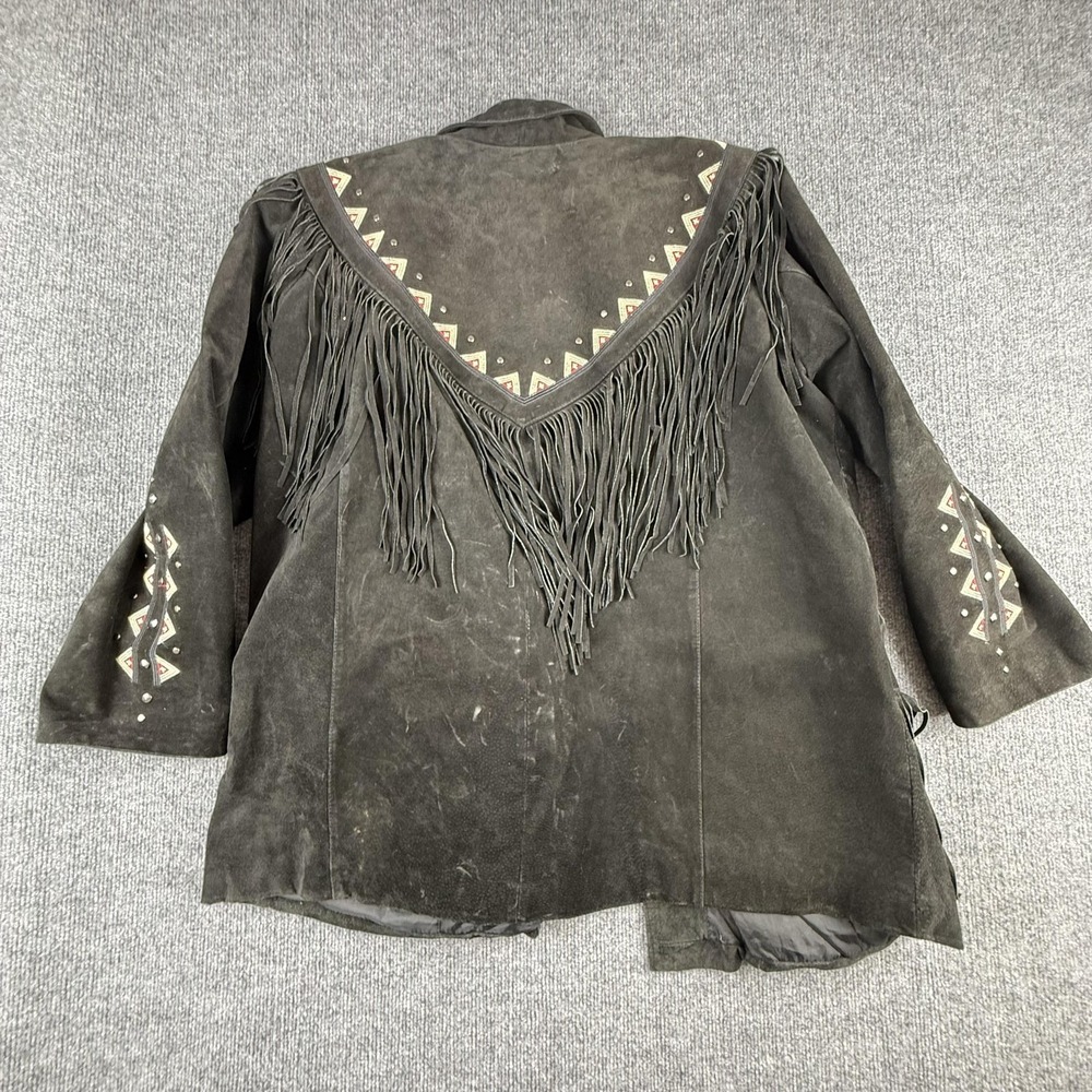 Roaman's Jacket Womens 20W Black Leather Fringe Embroidered Western Boho Studded - Picture 11 of 16